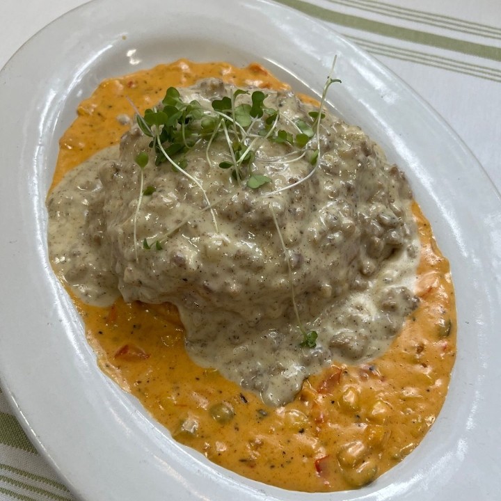 Biscuits & Gravy w/ Maque Choux