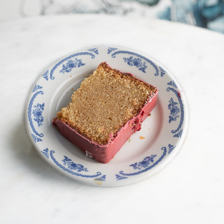 citrus & grapefruit olive oil cake with strawberry glaze