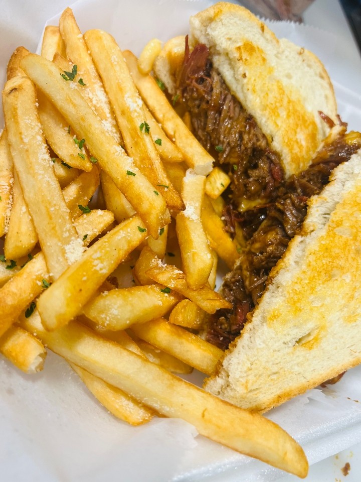 Southern Smoked Brisket Sandwich and Fries