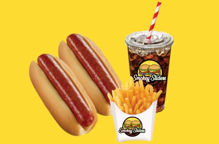 2 Hotdogs w/Fries & a Fountain Soda