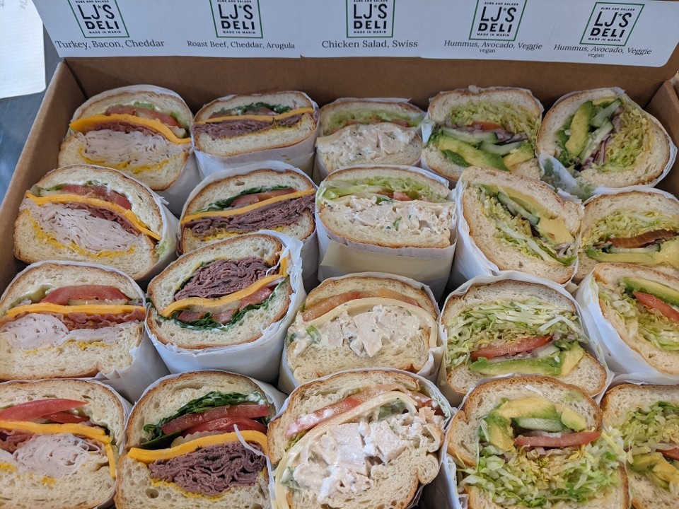 Box of 10 Assorted  Whole Sandwiches,  Cut into Halves.