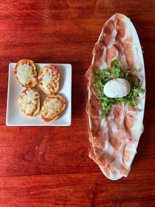 Burrata Cheese with Parma Prosciutto and Bruschetta