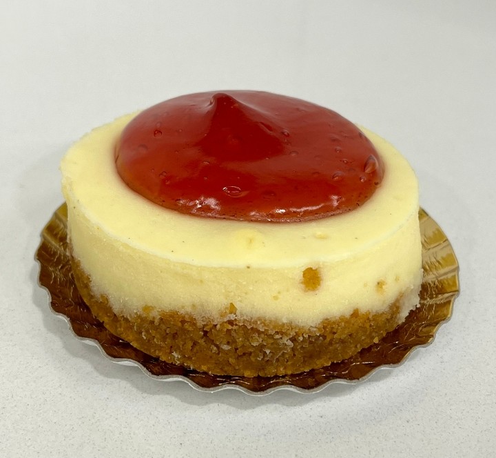 NY Cheesecake topped with strawberry filling