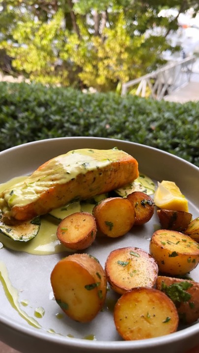 Salmon steak with steam vegg And Baby Potato