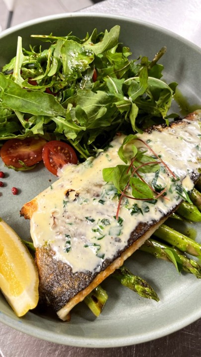 Branzino with Asparagus and Cherry Tomatoes