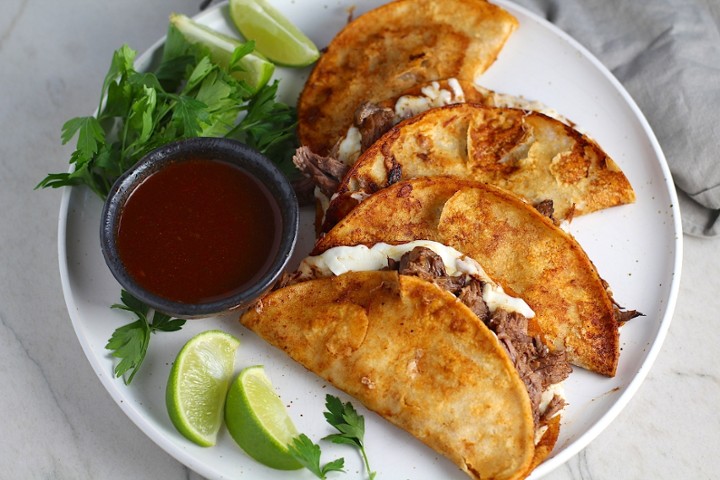 2 QuesaBirria Tacos w/ Consomé