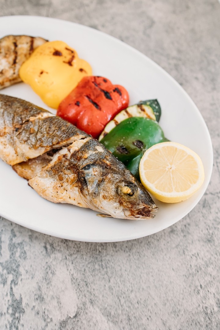 Whole Grilled Branzino with Grilled Vegetables