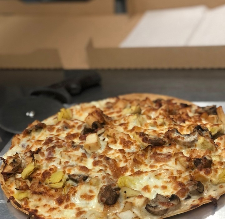 Chicken Bacon Onion Artichoke Alfredo Pizza (10 inch)