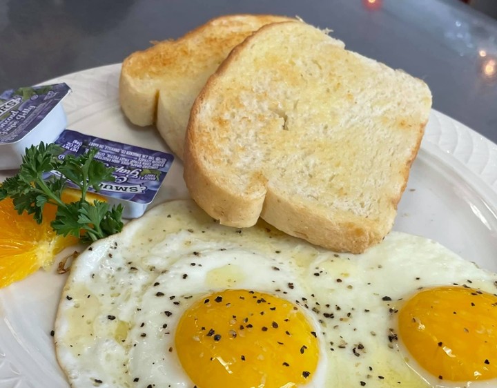 2 Eggs, Toast , Crispy Hashbrowns, W/ Bacon