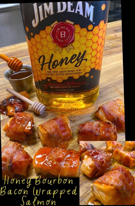 Honey Bourbon Bacon Wrapped Salmon