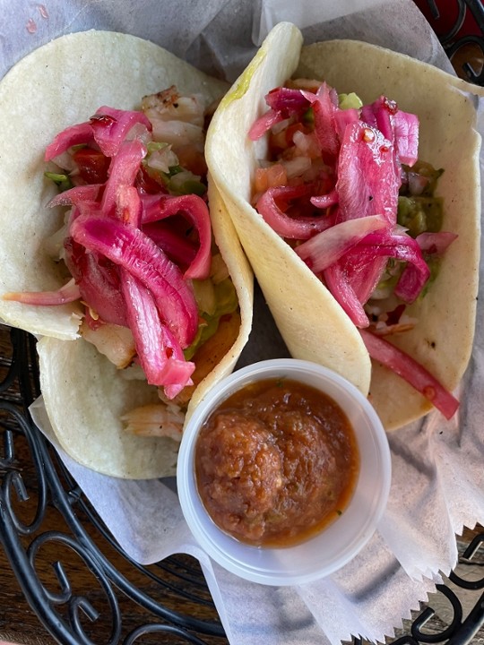 Shrimp Tacos W Pickled Red Onion