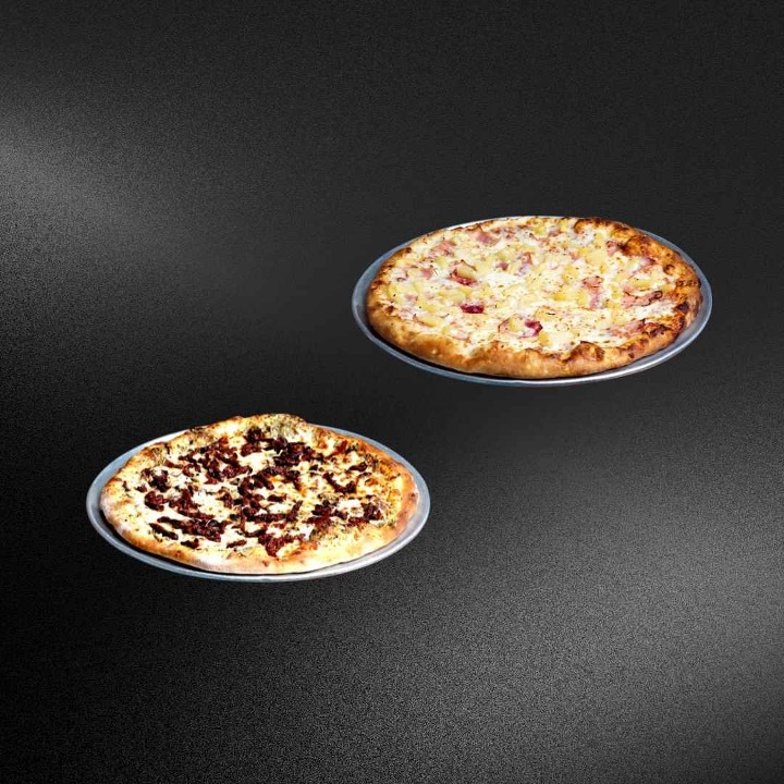 Two Medium 2-Topping Pizzas $12.49 each