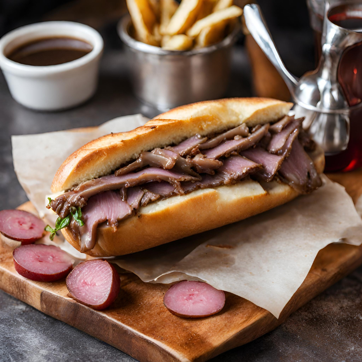 FEB. 14 French Dip. Au jus, Orzo Soup, Roasted Red Potato