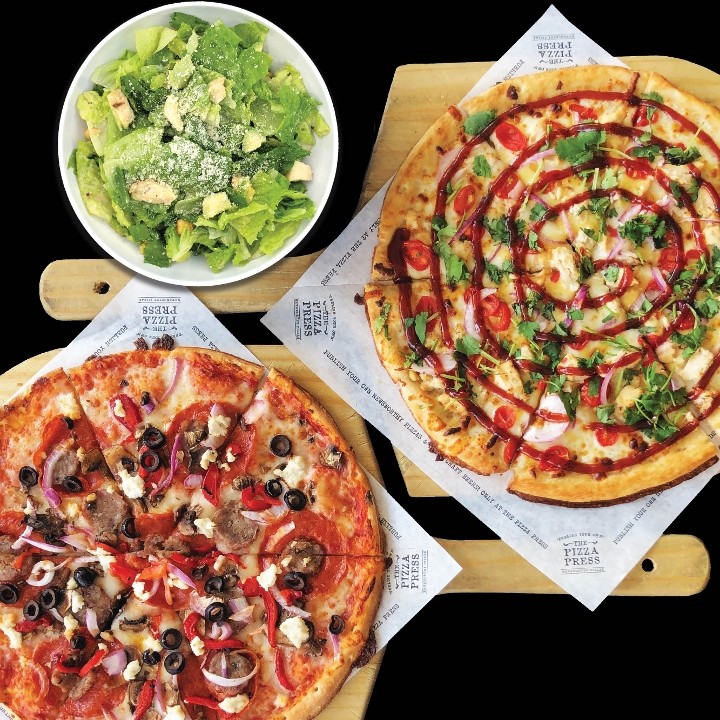 Two Pizzas & Salad ^