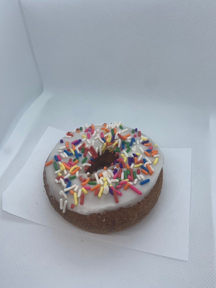Cake Donut Topped w/ Vanilla Icing and Sprinkles