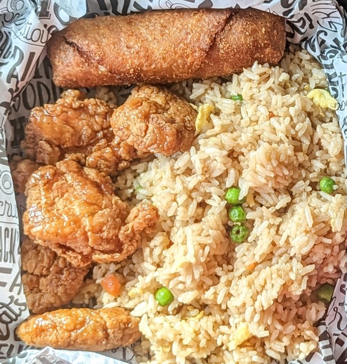 5pc Boneless with Fire Wok Stir Fried rice and 1pc vegetable Egg roll