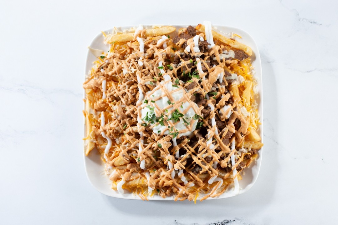 Chipotle Chicken and Beef Shawarma Loaded Fries