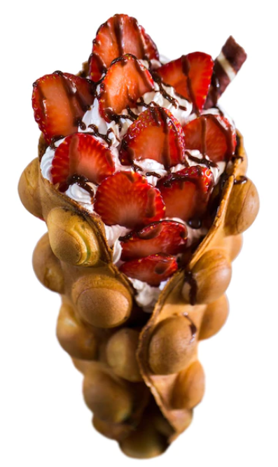 Hong Kong Waffle with nutella, strawberry and whipped cream
