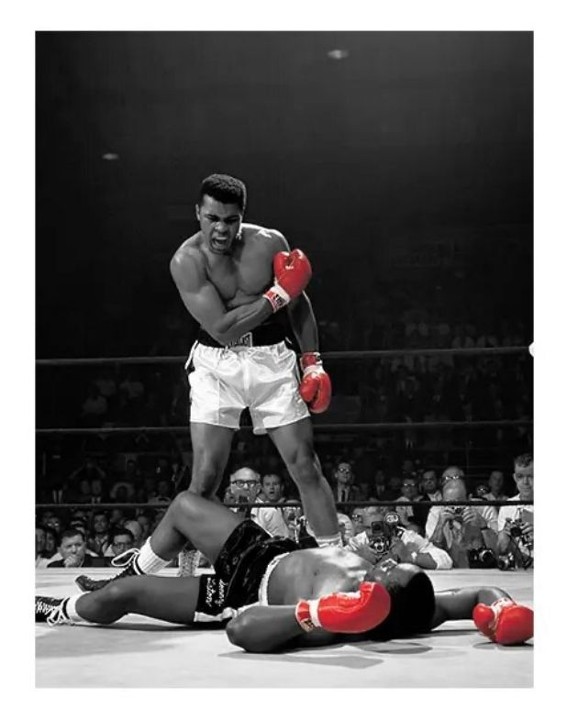 Muhammad Ali GOAT Black & White with Red 16"x24" - White Frame