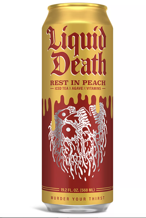 Liquid death Rest in Peach iced tea