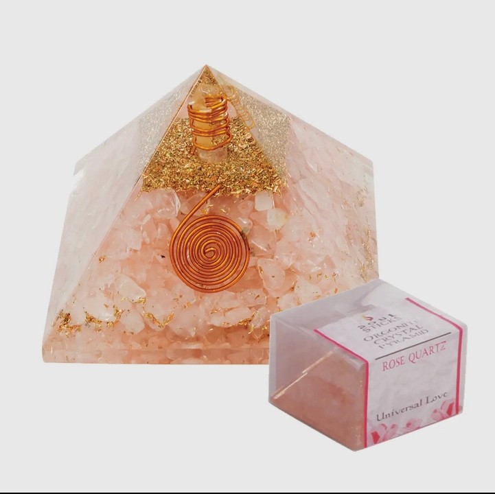 Rose Quartz Orgonite Crystal Pyramid with Copper 40mm