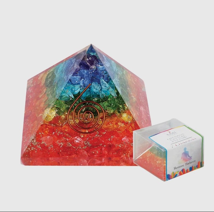 7 Chakra Orgonite Crystal Pyramid with Copper 44mm
