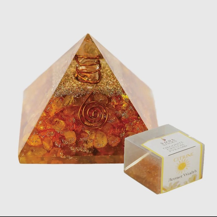 Citrine Orgonite Crystal Pyramid with Copper 40mm