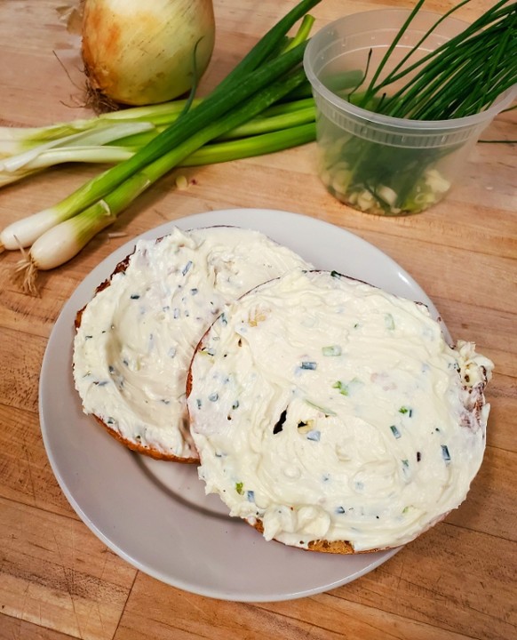 Chive and Scallion cream cheese on a Bagel or Toast