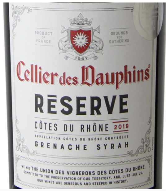 Cotes Du Rhone, Cellier des Dauphins Reserve 2019