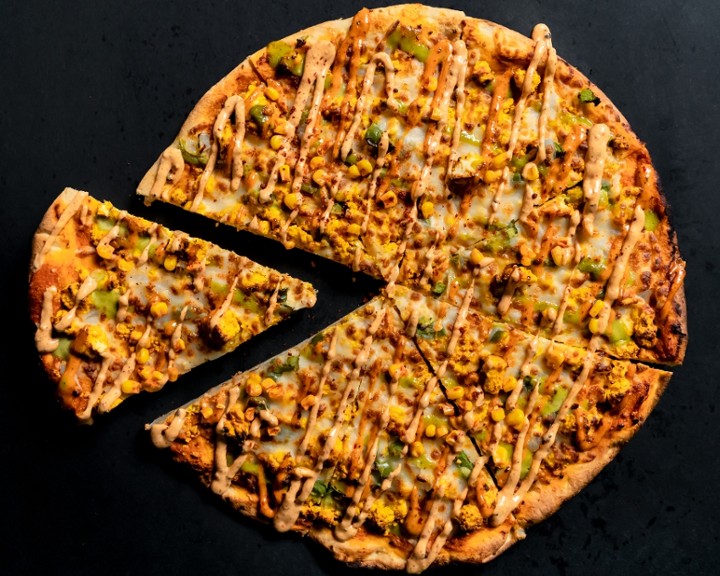 Chicken Masala Elote Pizza