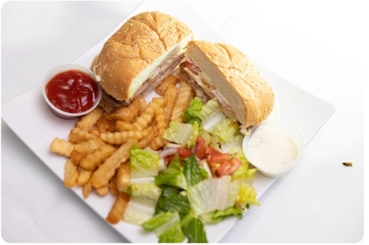 salmon sandwich w/choice of fries or salad
