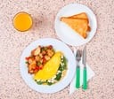 Greek Omelette (spinach, feta, tomato, & cheddar) with Toast and Hashbrown