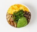 Sausage Breakfast Bowl (Eggs, Sausage, Hashbrowns, Shredded Cheese, & Sliced Avocado over Arugula or Spinach)