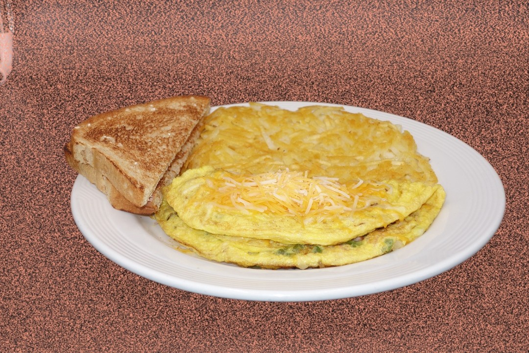 Cheese Omelette with toast & hashbrown