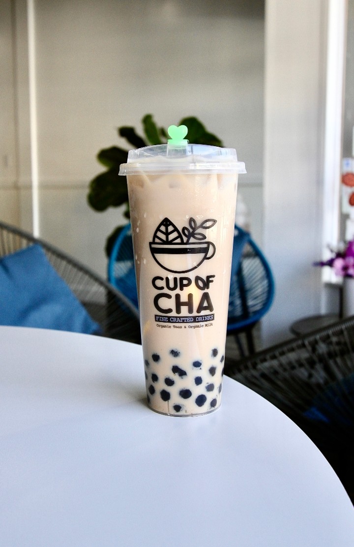 Cup of cha's milk tea (includes honey boba, custard pudding)