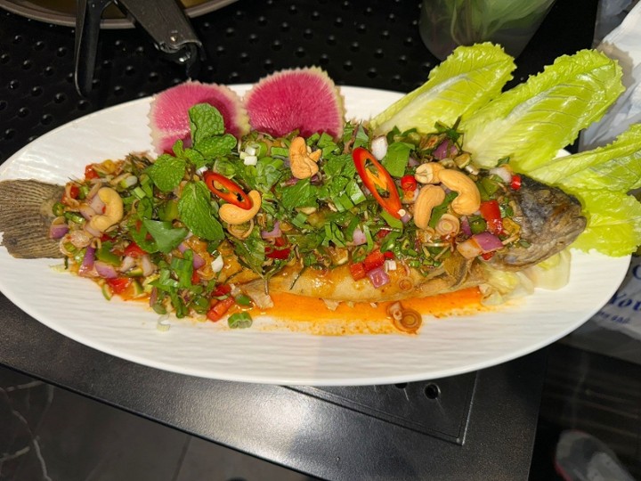 🐘 Crusted Rainbow Trout Cashew Spicy Herb🌿 Dressing Salad 🌶️,