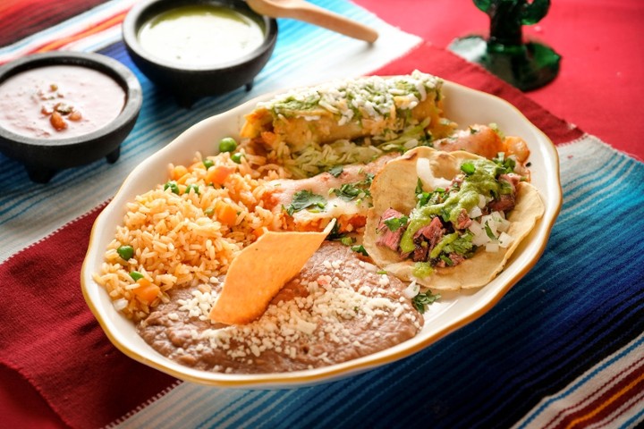 Flauta, Enchilada, Y Taco de Carne Asada