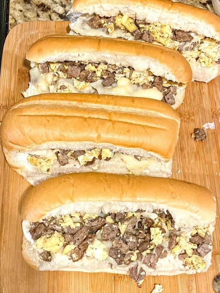 Philly cheesesteak, eggs and cheese