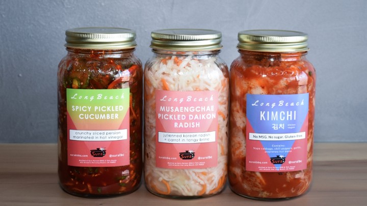 3 Mason Jar Banchan Set (Kimchi, Spicy Cucumber, Pickled Radish)