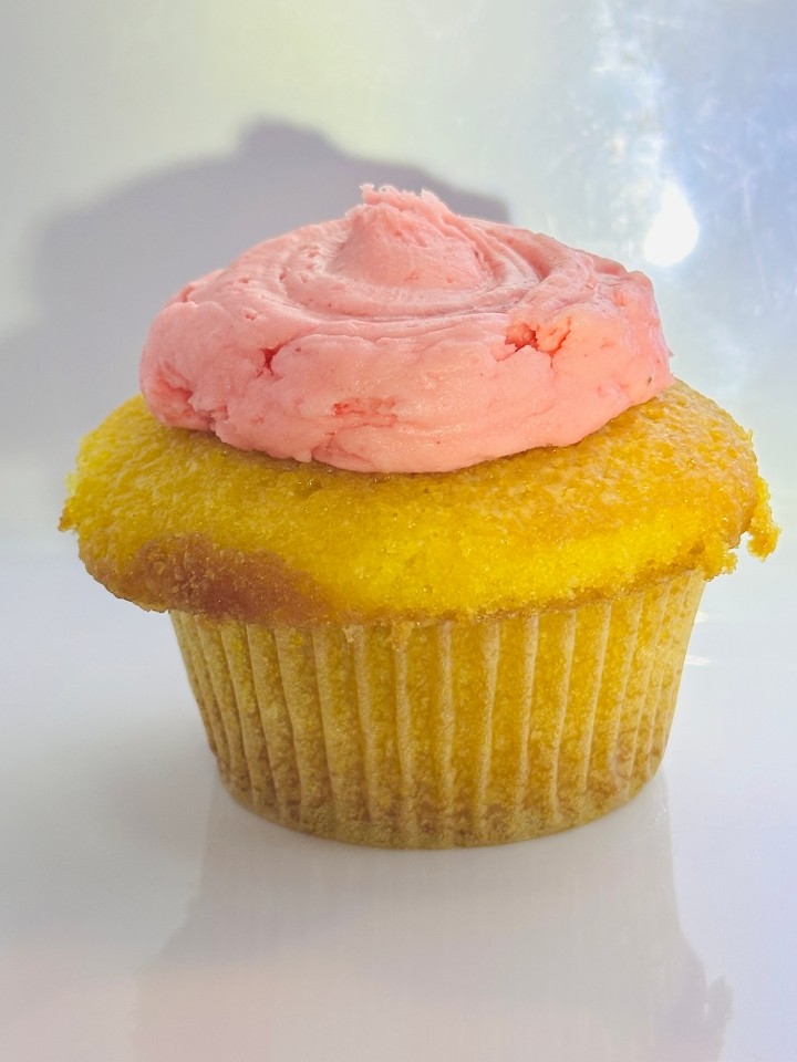 Yellow with Strawberry Icing Cupcake