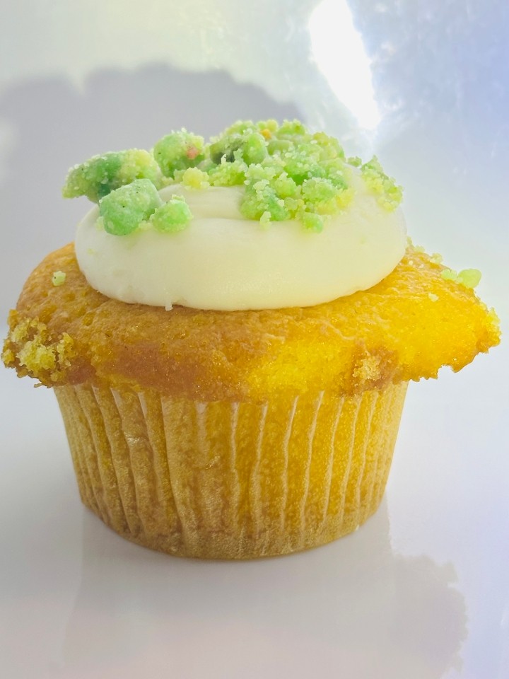 Yellow with Cream Cheese Icing and Lime Crumble Cupcake