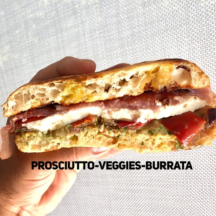 Prosciutto-Burrata-Veggies Sandwich