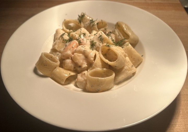 Mezzi Paccheri Cacio e Pepe with Shrimp