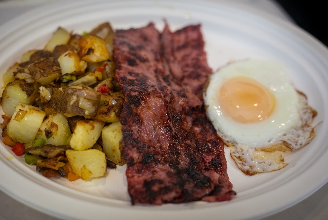 PLATTER - ANY STYLE 2EGGS + MEAT + HOMEFRIES