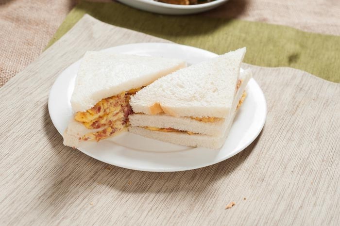 A.HK Sandwich W/ Spam Rice Macaroni in soup 港式三文治