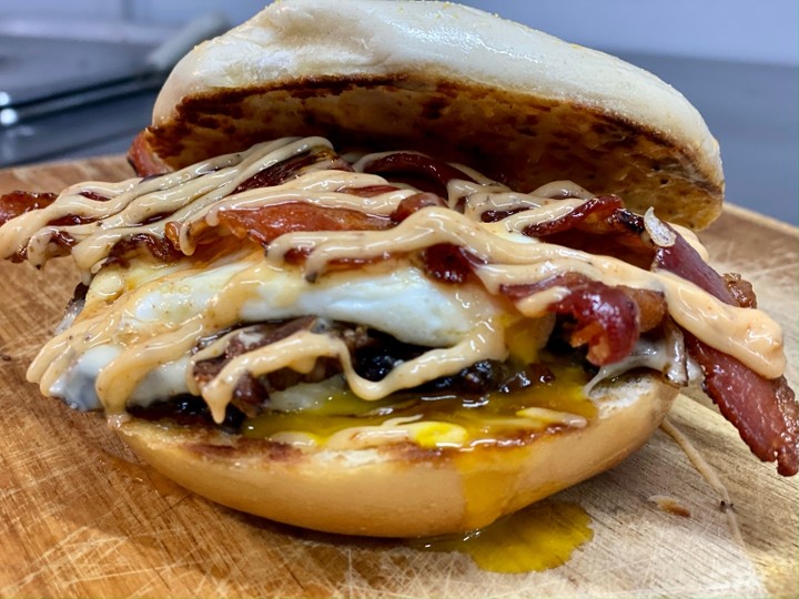 Steak, Egg, and Cheese Breakfast Sandwich with Bacon*