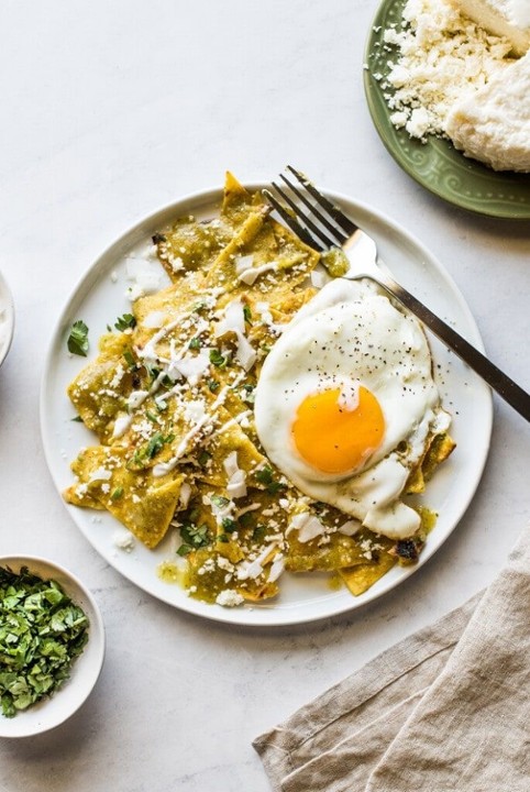 Chilaquiles verdes with Eggs