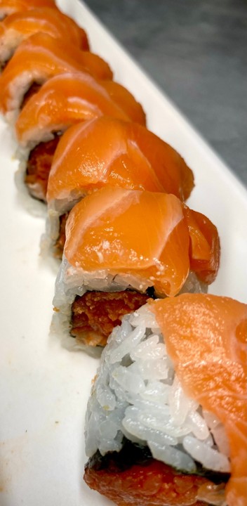 Salmon on Spicy Tuna Roll