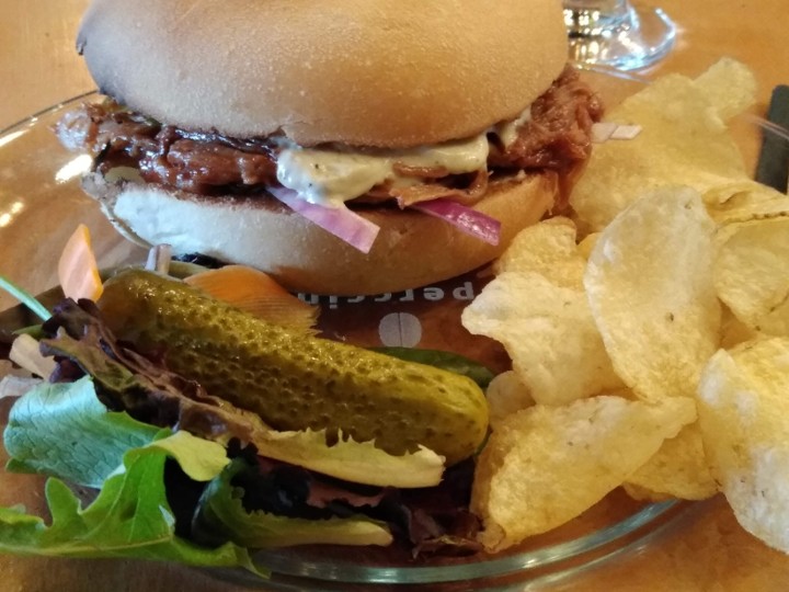 The Copper with kettle chips and pickle