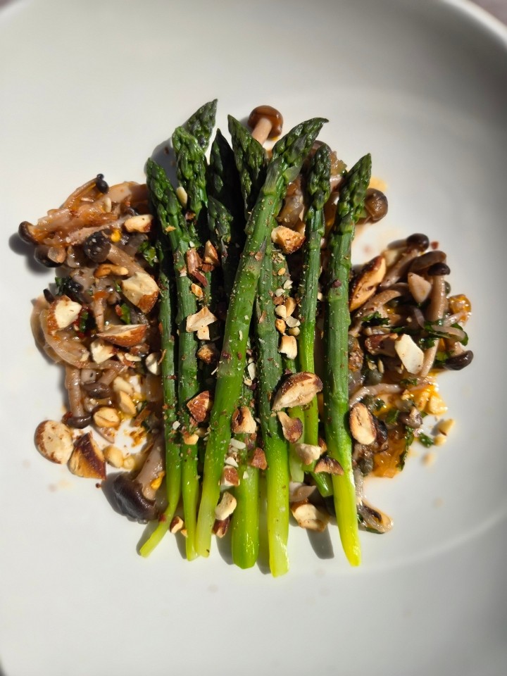 Asparagus and Pickled Mushrooms